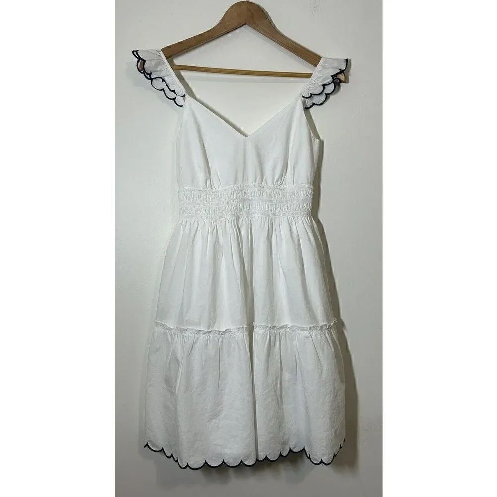 Vineyard Vines Girls Smocked Waist Scallop White Cap Sleeve Dress Size XXS
